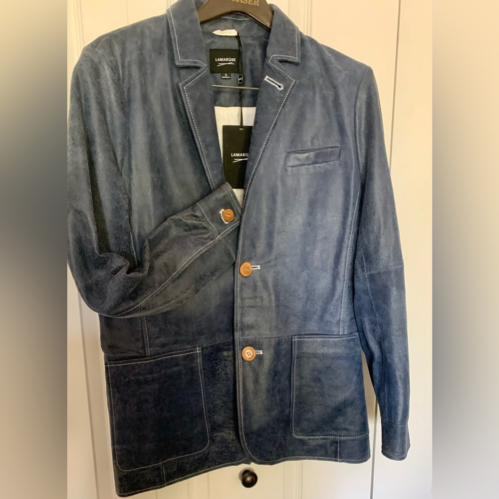 Lamarque Blue Leather Blazer NWT Size S
